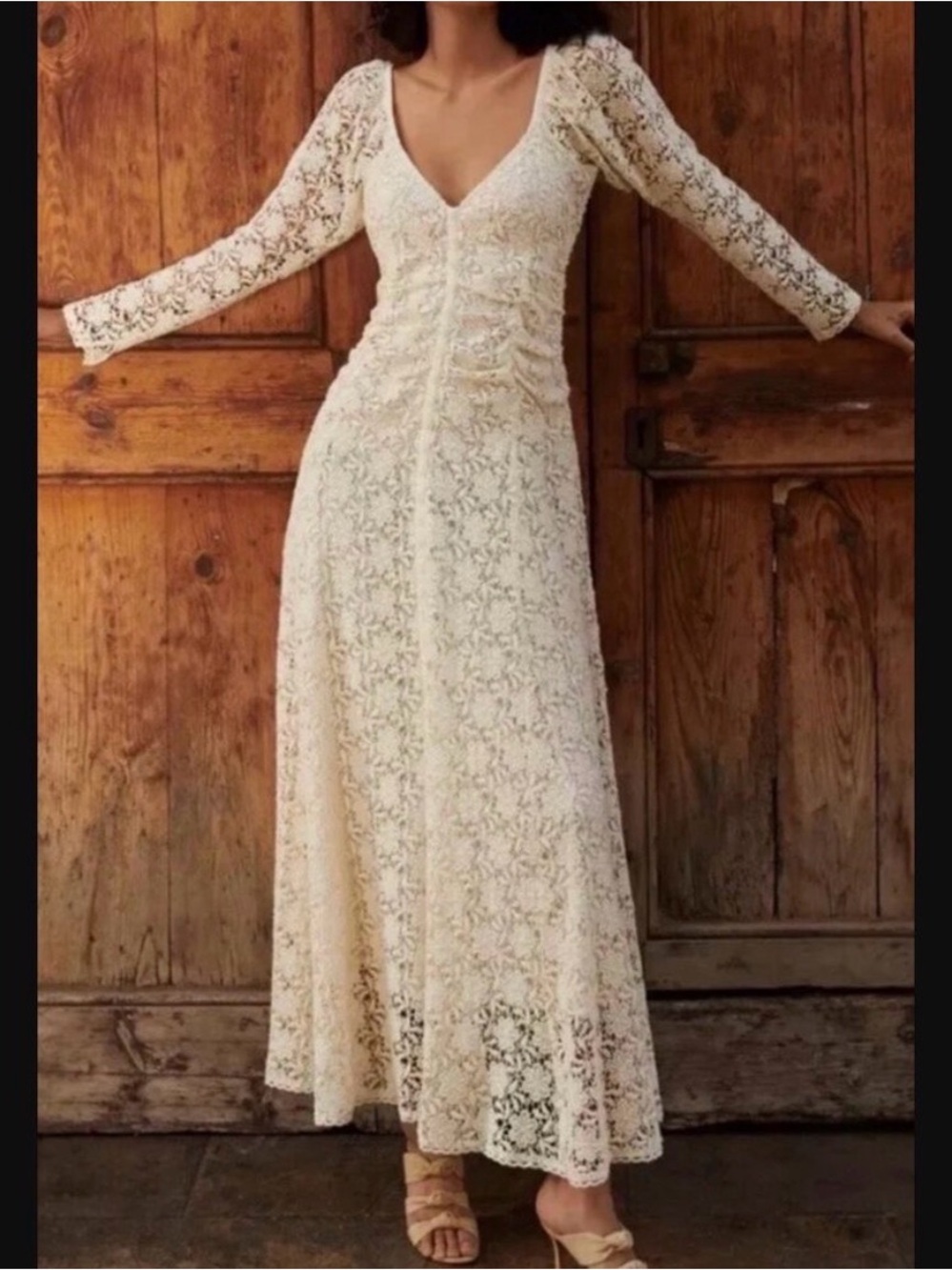 Anthropologie Cream Lace Long Sleeve Maxi Dress